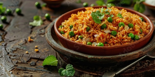 Bulgur pilaf with peas Traditional Turkish dish Bezelyeli bulgur pilavi photo