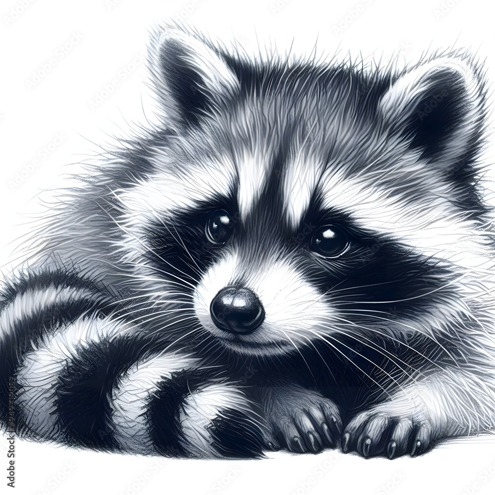 흰 배경, 너구리, 펜슬 드로잉 (White background, raccoon, pencil drawing) 흰 배경, 너구리, 펜슬 드로잉 (White background, raccoon, pencil drawing)
