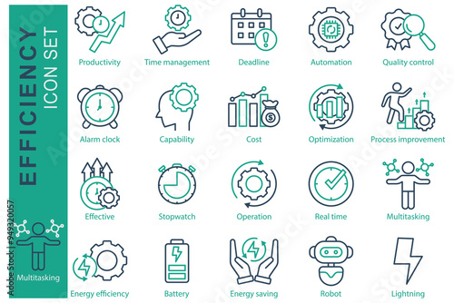 Efficiency icon set. line icon style. icon related to business. productivity, time management, capability, and more.  business element vector illustration