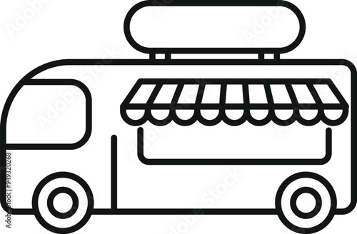 Simple line vector icon of a food truck waiting for customers