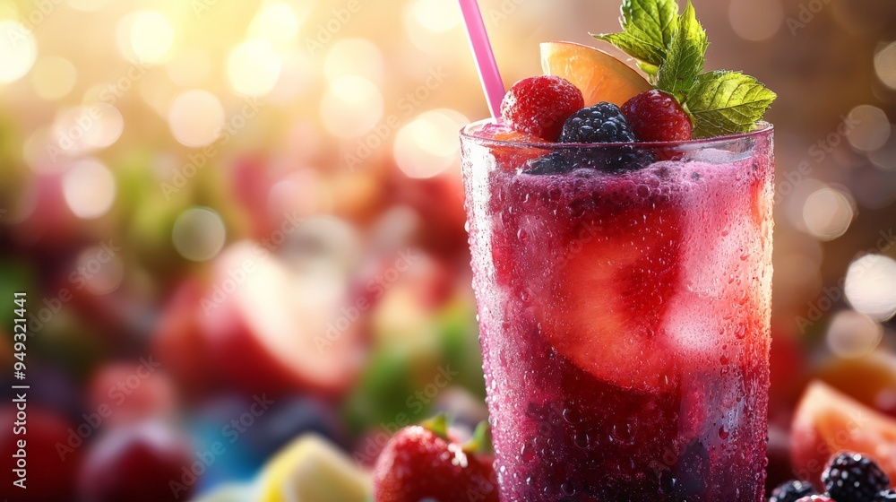 Refreshing summer berry smoothie with ice, garnished with fresh mint and assorted fruits, perfect for warm days and healthy indulgence. Refreshing summer berry smoothie with ice, garnished with fresh mint and assorted fruits, perfect for warm days and healthy indulgence.