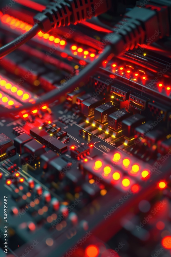 A detailed shot of a computer motherboard, ideal for tech-related projects or educational purposes A detailed shot of a computer motherboard, ideal for tech-related projects or educational purposes