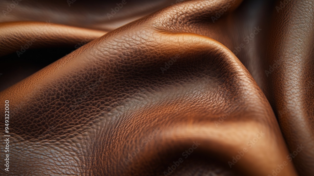 A close-up showcases the rich brown leather material, highlighting its soft, textured surface. The folds create a dynamic play of light and shadow, emphasizing its quality. A close-up showcases the rich brown leather material, highlighting its soft, textured surface. The folds create a dynamic play of light and shadow, emphasizing its quality.