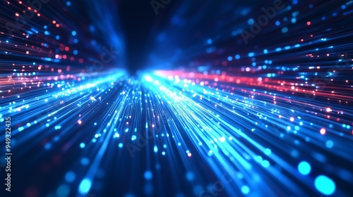 Obraz na płótnie Dynamic blue and red lines and numbers create an abstract visual that evokes a sense of digital movement, resembling a high-tech environment filled with glowing light and energy. w salonie