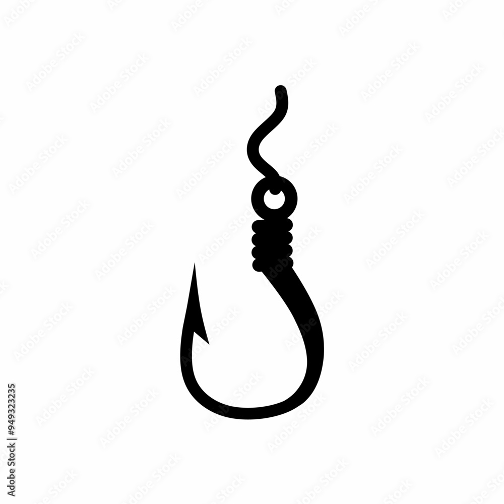 Fototapeta Vector illustration of fishing hook with rope on white background