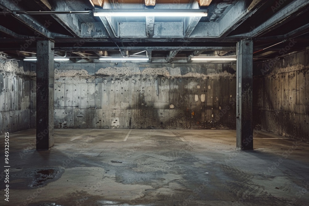 A minimalist space with concrete walls and exposed ceiling fixtures, ideal for interior design or architecture projects A minimalist space with concrete walls and exposed ceiling fixtures, ideal for interior design or architecture projects