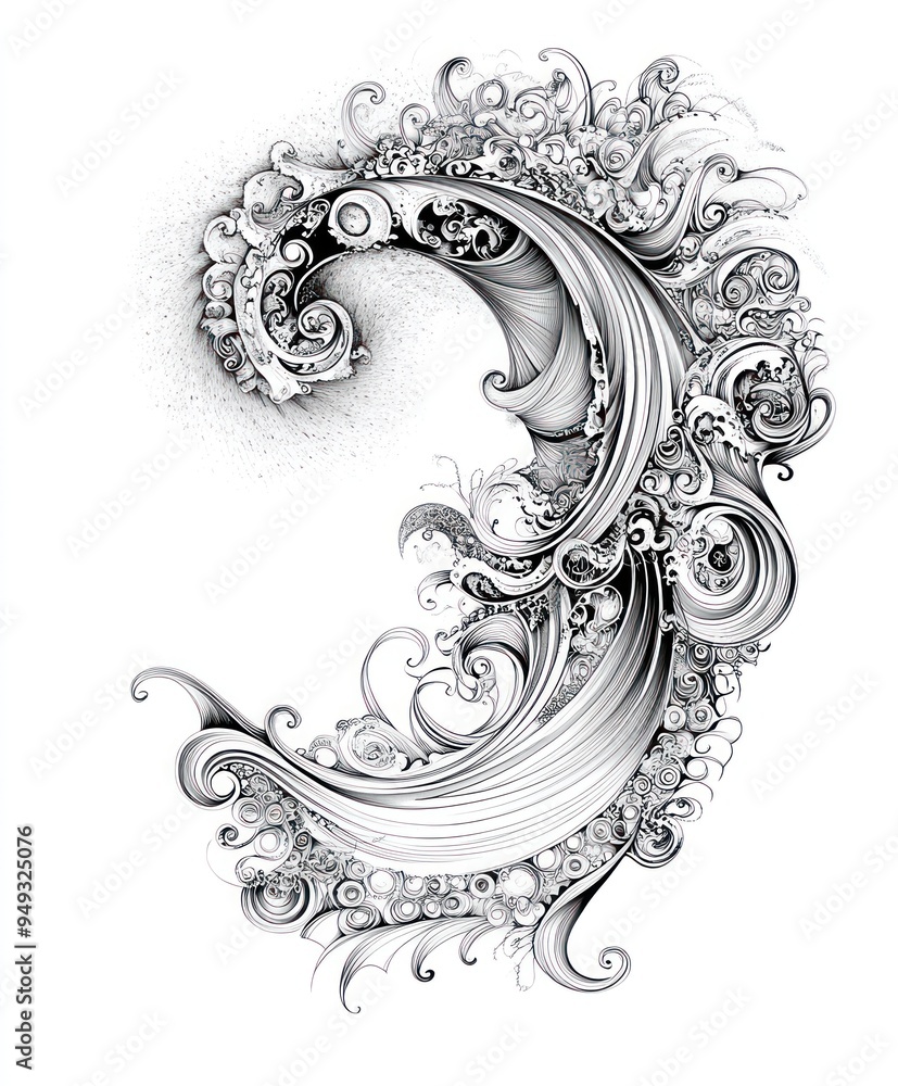 Fototapeta premium A decorative, swirling design resembling the number three with intricate patterns.