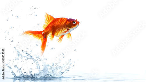 Goldfish Jumping Out of Water with Splash on White Background photo