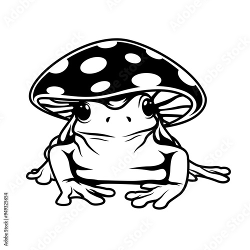 Mushroom Head Frog | Toads | Mushroom | Frog Mushroom | Wildlife | Tailless Amphibians | Insect Eating Animal | Frog w/Mushroom Head | Original Illustration | Vector and Clipart | Cutfile and Stencil