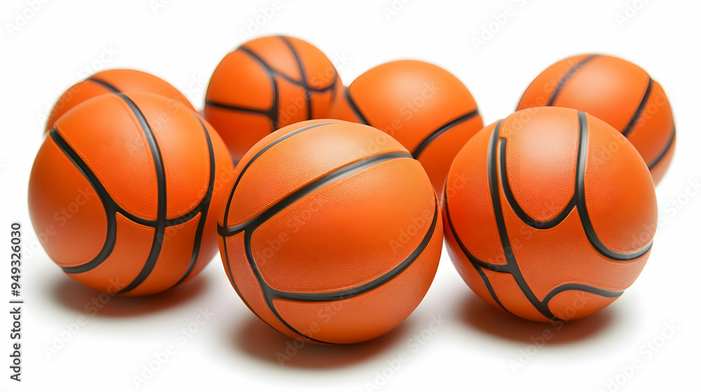 Basketball Close Up: Orange Balls with Black Lines, Group of Basketballs on White Background Basketball Close Up: Orange Balls with Black Lines, Group of Basketballs on White Background