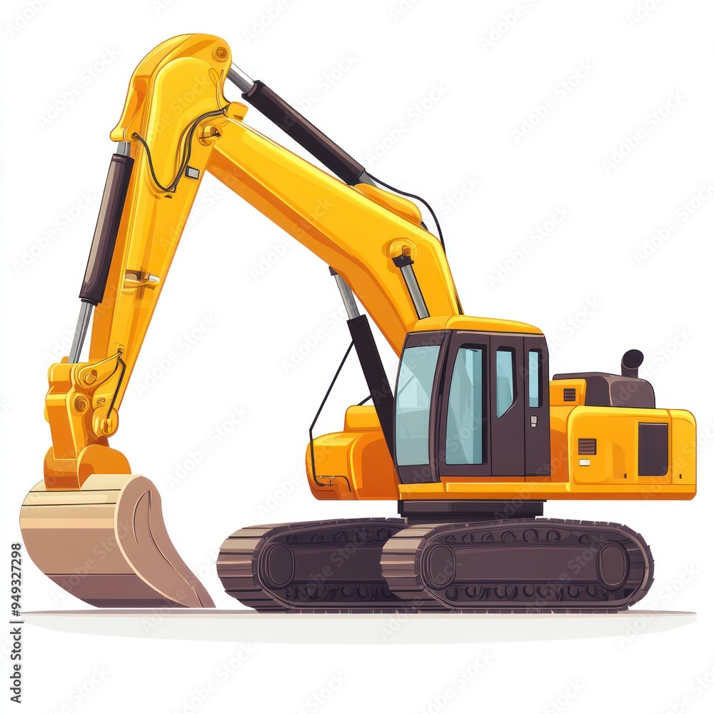 Yellow Excavator Illustration with Detailed Design Yellow Excavator Illustration with Detailed Design