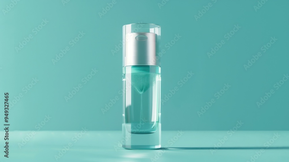 Glass Bottle of Perfume on a Turquoise Background Glass Bottle of Perfume on a Turquoise Background