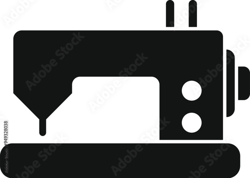 Sewing machine working on textile, simple icon of equipment for dressmaking