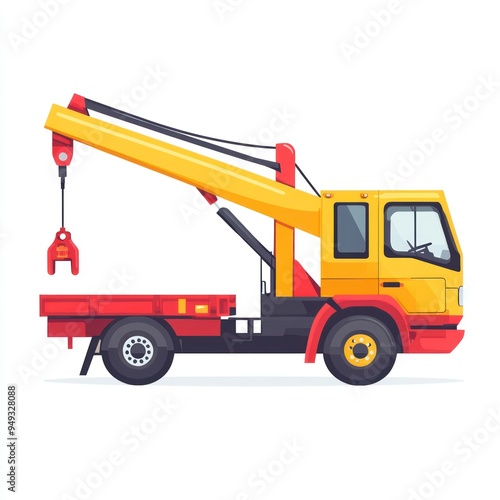 Yellow and Red Crane Truck Illustration