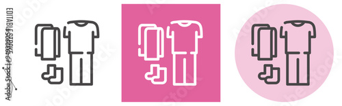 防災グッズ・タオル、衣類｜ライン・アイコン　[線の編集可能]