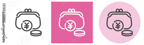 防災グッズ・小銭、小銭入れ｜ライン・アイコン　[線の編集可能]