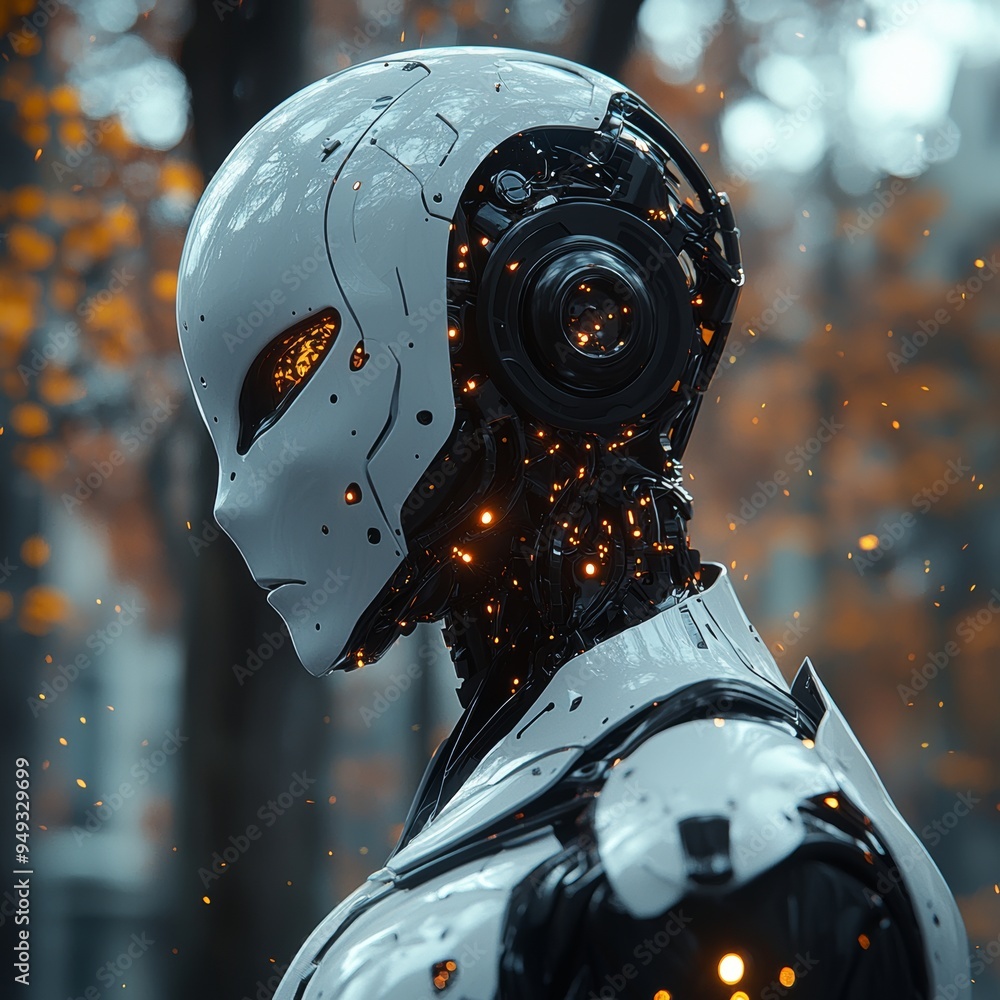Fototapeta premium Futuristic Robot Head with Glowing Lights