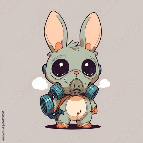 Cute Bunny With Gas Mask photo