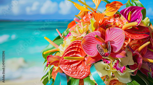 Obraz na płótnie Tropical Bliss: Vibrant Bridal Bouquet w salonie