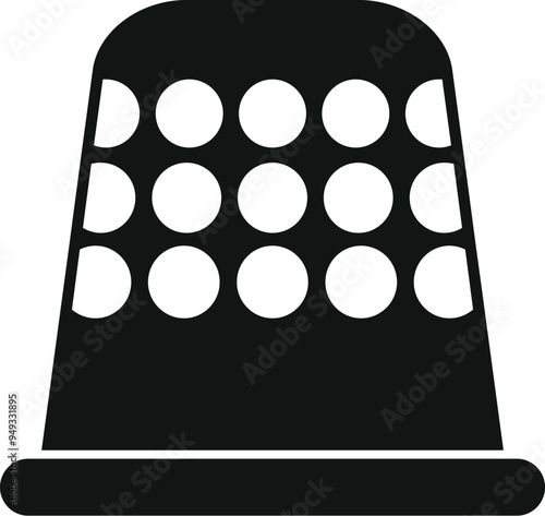 Black thimble for sewing with a needle icon in simple style isolated on white background
