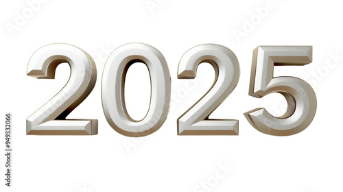 2025 Happy New Year 3d number white isolated on white background