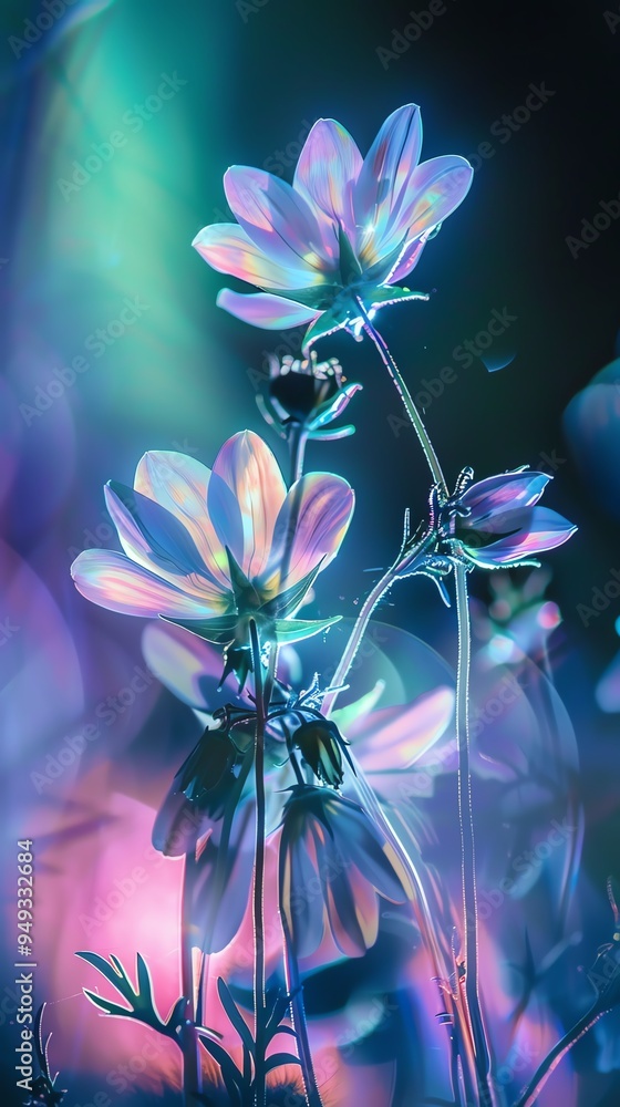 Abstract vibrant flowers in a colorful and dreamy ambient light, capturing a magical and ethereal nature scene with soft focus. Abstract vibrant flowers in a colorful and dreamy ambient light, capturing a magical and ethereal nature scene with soft focus.