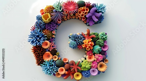 Fototapeta Naklejka Na Ścianę i Meble -  spectacular Letter G with colorful coral reef art, unique and dynamic, isolated at white background	