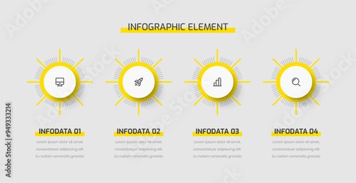 Business Infographic Template Presentation Circle Label with Yellow Color 4 Options and Icons