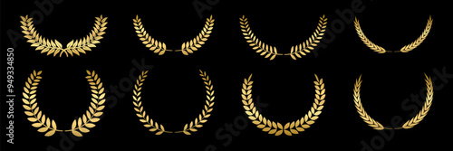 Laurel wreath Set, Golden circular laurel olive branches greek wreath ,A winner award of olive leaves, stars of victory symbol, achievement heraldry symbol ,vector illustration isolate on white
