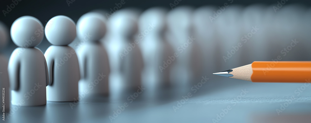 A close-up view of figurine people lined up, with a pencil ready for notes, symbolizing organization and ideas. A close-up view of figurine people lined up, with a pencil ready for notes, symbolizing organization and ideas.