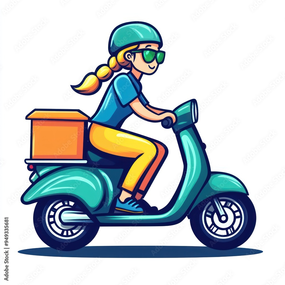 Illustration of a Woman Riding a Motor Scooter Illustration of a Woman Riding a Motor Scooter