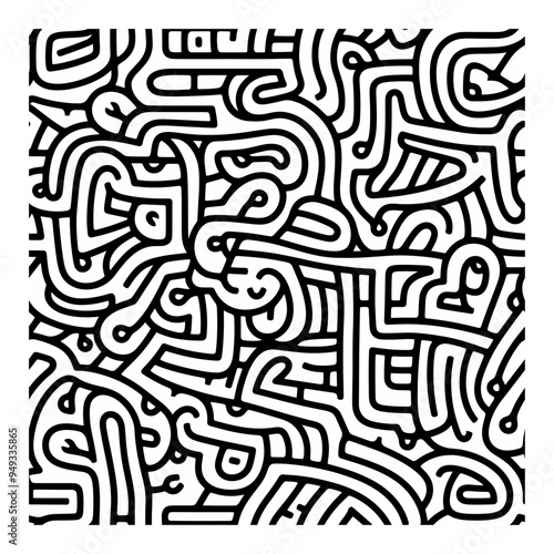 thin black lines on white background drawn in mr doodle style