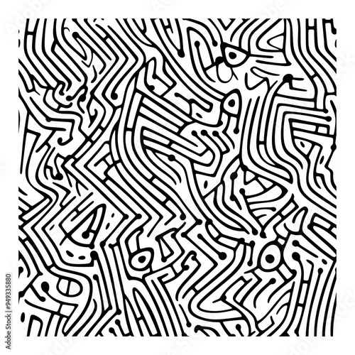 thin black lines on white background drawn in mr doodle style