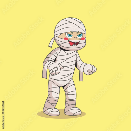 cute mummy walking vector illustration cartoon people flat isolation