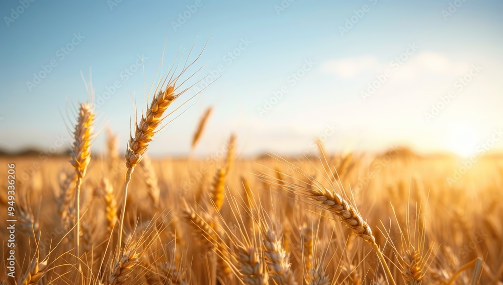 A field of golden wheat with a bright sun in the background by AI generated image A field of golden wheat with a bright sun in the background by AI generated image