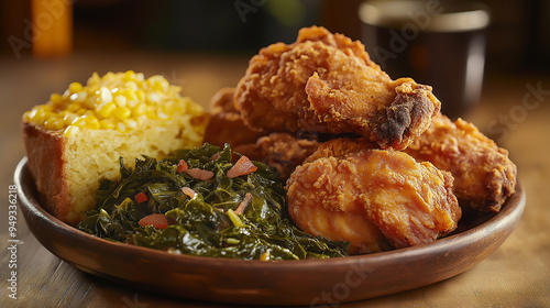 National Soul Food Month celebration featuring a close-up of Southern cuisine, emphasizing the rich cultural heritage, culinary traditions, and comforting nature of soul food photo