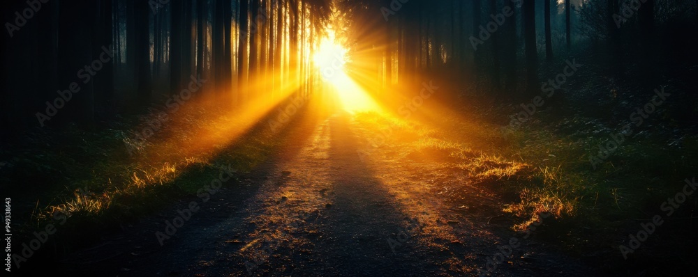 Enchanted Forest Path Bathed in Golden Hour Sunbeams - Tranquil Nature Glowtime Enchanted Forest Path Bathed in Golden Hour Sunbeams - Tranquil Nature Glowtime