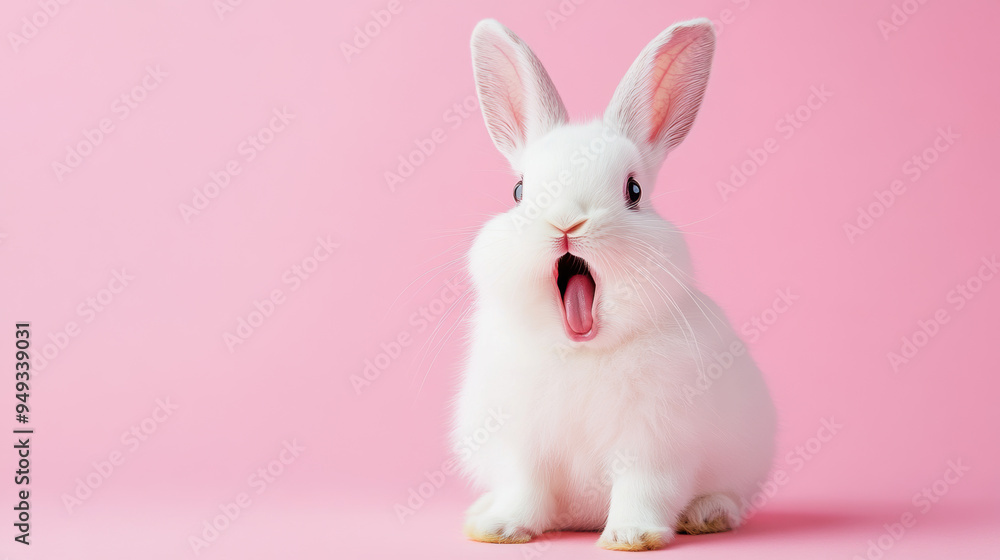 Obraz premium White Bunny Yawning.