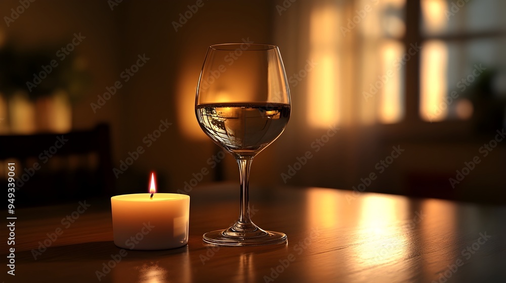 Cozy Evening Ambiance with Smoldering Candle and Elegant Wine Glass Cozy Evening Ambiance with Smoldering Candle and Elegant Wine Glass