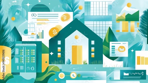 Conceptual illustration of wealth management with assets like property stocks and art connected through financial planning