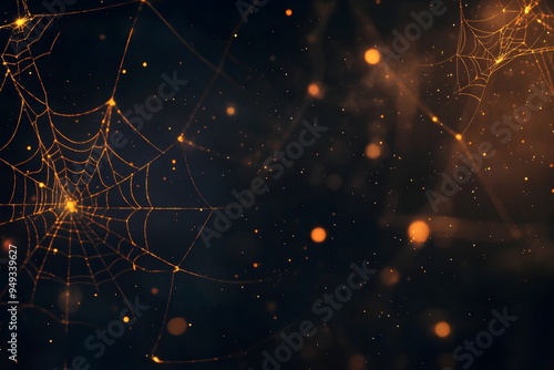 Wallpaper Mural  Creepy white spider web of wild spider shining in light on dark background. Scary cobweb for Halloween party. Border with copy space for design banner, poster, greeting card Torontodigital.ca
