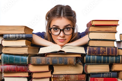 Young Woman Student with Books.