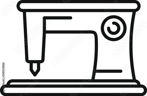 Sewing machine embroidering fabric with needle in action line art vector icon for apps and websites