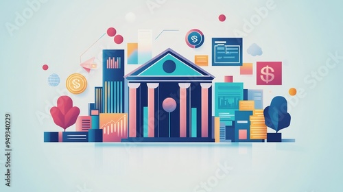 Conceptual illustration of wealth management with assets like property stocks and art connected through financial planning