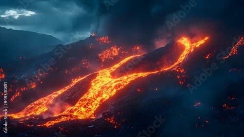 Wallpaper Mural Molten Lava Flowing Down a Mountainside. Torontodigital.ca