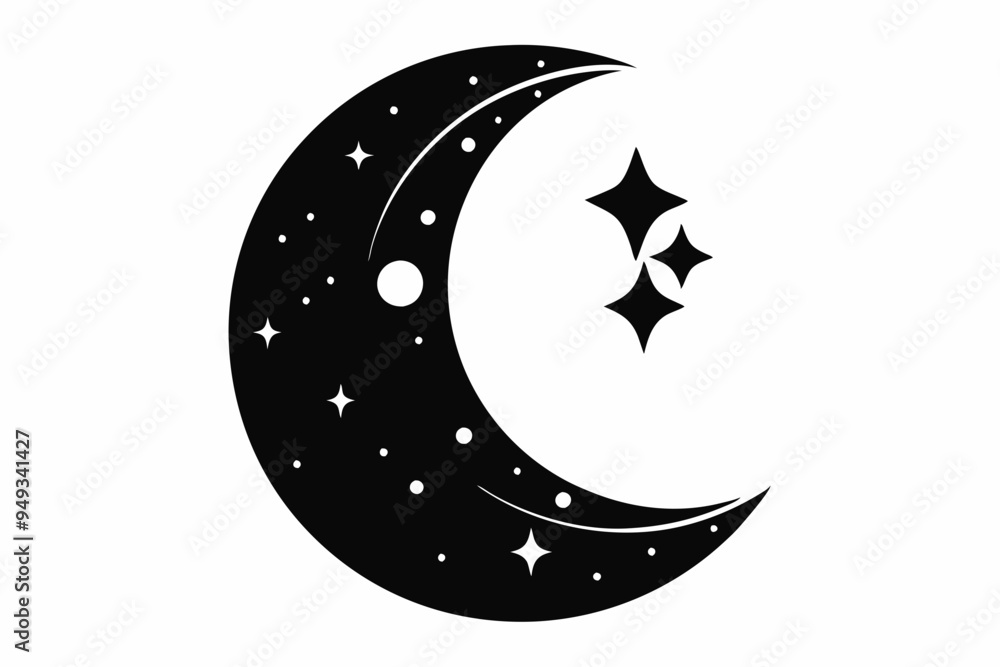 Moon crescent icon, silhouette of moon with sparkle. vector illustration Moon crescent icon, silhouette of moon with sparkle. vector illustration