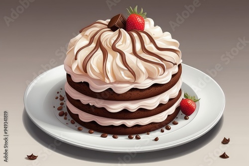 chocolate cake with cherry & strawberry on top