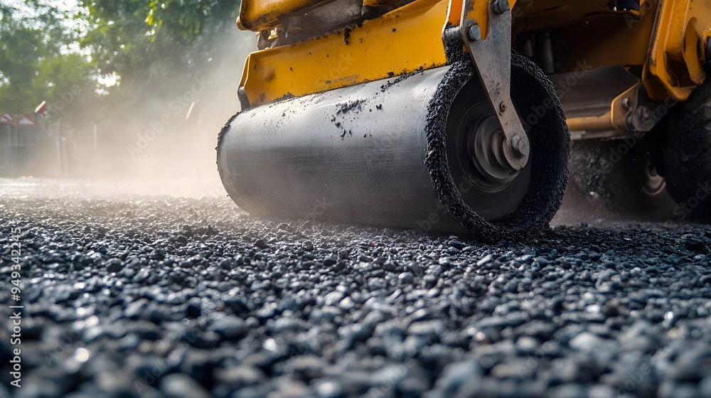 Road Construction With Steam Roller Road Construction With Steam Roller