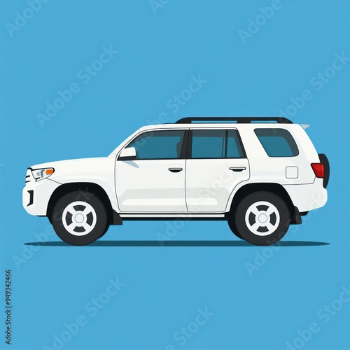 White SUV Illustration on Blue Background