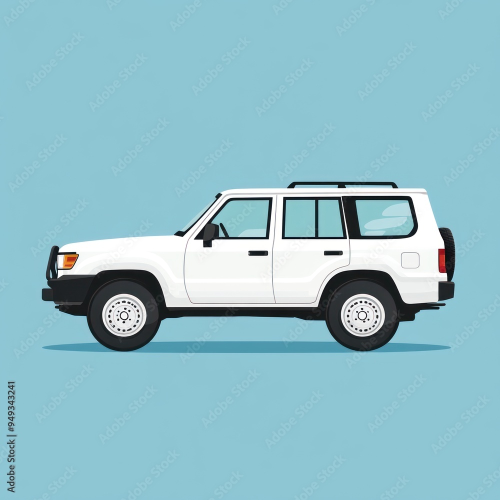 White SUV Illustration on a Blue Background White SUV Illustration on a Blue Background